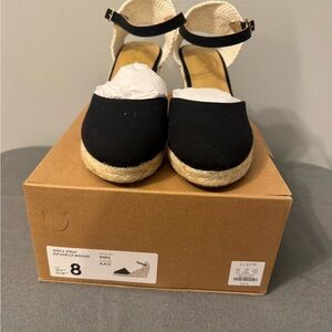 BRAND NEW-J. Crew Black Espadrille Wedges- Size 8M- NIB